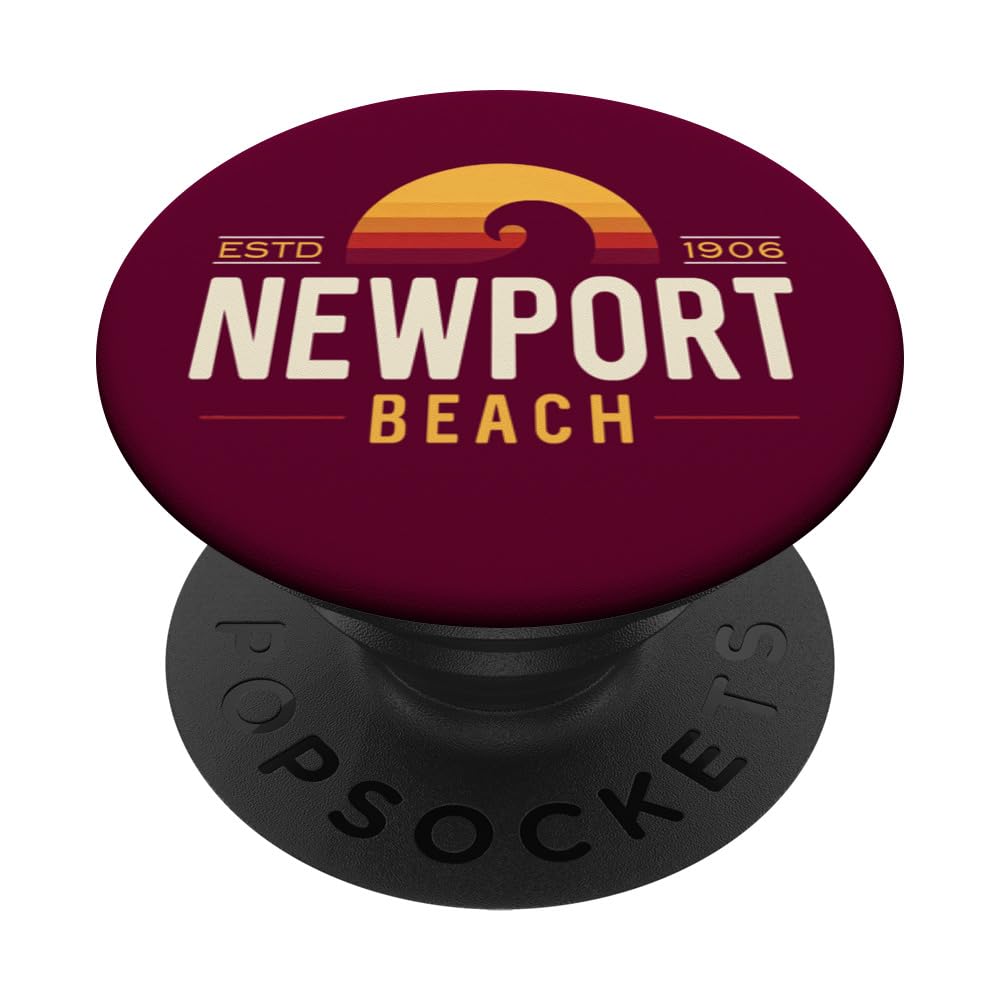 Newport Beach California | Newport Beach Retro Wave Logo PopSockets Swappable PopGrip
