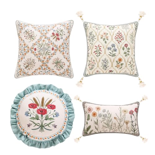 ISAENNE Designer Elegant Linen Throw Pillow Cover,Set of 4-Serenity ABCD