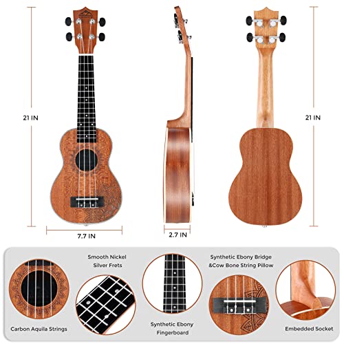 Image of EASTROCK Soprano Ukulele 21 inch Sapele Beginners Kit | Ukulele big package kit, suitable for adults and beginners, ideal for practice, daily playing, and home use