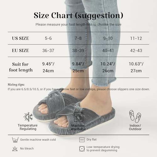 Image of Chantomoo Slippers for Women Memory Foam House Bedroom Corduroy Bow Crossbands Slipper Shoes Comfy Trendy Gift Slippers