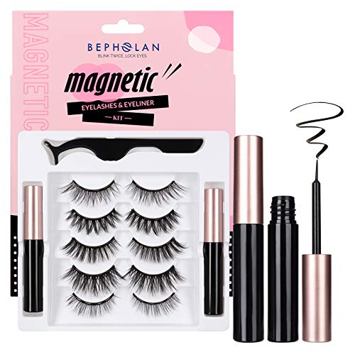BEPHOLAN Upgraded Magnetic Eyelashes&Eyeliner Kit, 5 Styles And Comes With 2 Tubes of Magnetic Eyeliner, Safe Ingredients&Comfortable, No Glue&Easy To Use, Magnetic Eyelashes Set one