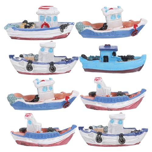 FUNNETOYU Kit de 8 Miniaturas de Barcos en Resina para Decoración de Micropaisajes de Playa, Estilo Mediterráneo, Accesorios de Jardín en Miniatura para Hogar, Oficina y Estilo Aleatorio