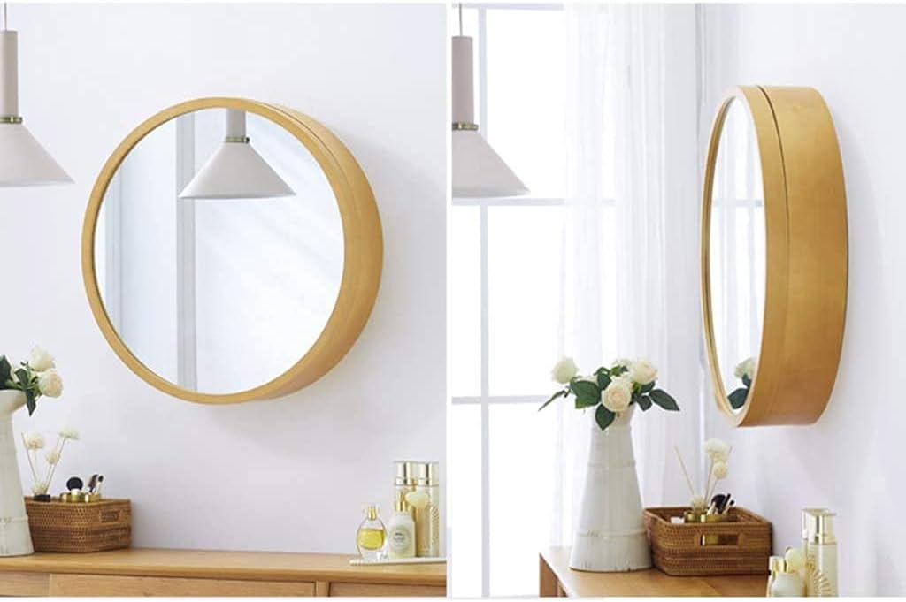 Cabinet Bathroom Mirror with Shelf Mirror Cabinet Storage Vanity Mirror Wall Hanging (Color : Wood Color, Size : 50 * 50 * 13cm) (Wood Color 50 * 50 * 13cm)