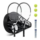 Tennis Rackets 2 Players Recreational for Beginners,Pre-Strung 27 Inch Light Adult Racquet Set- Grey