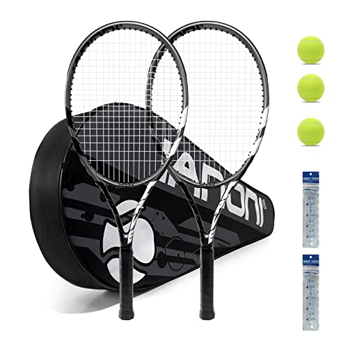 Tennis Rackets for Adults, Pre-Strung 27 Inch Tennis Racquets, Lightweight Tennis Racket Set-2 Player Tennis Racket Set with 3 Balls,2 Grips, 2 Vibration Dampers- Grey by KUIWA - Used condition - US$26.05