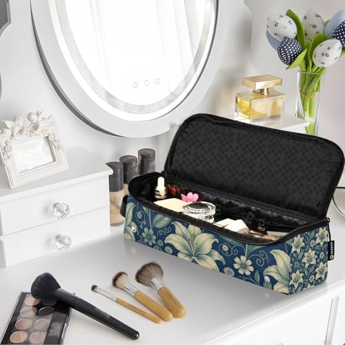 Funda de viaje 2 en 1 para rizador con tapete resistente al calor impermeable para planchas de pelo diseño floral Lily William Morris organizador de accesorios para el cabello miniatura 7