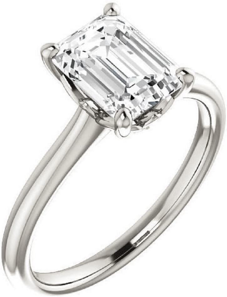 925 Silver, 10K/14K/18K Solid Gold Handmade Engagement Ring, 2 CT Emerald Cut Moissanite Solitaire Ring Wedding Ring for Women/Her, VVS1 Colorless, Promise Gifts Anniversary