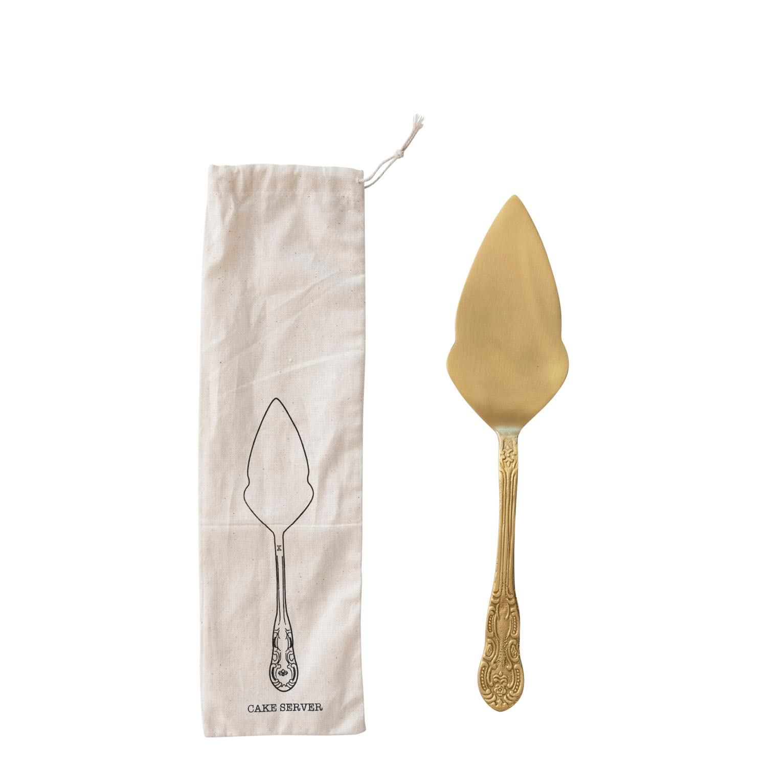 Creative Co-Op Brass Printed Drawstring Bag Cake Server, 11