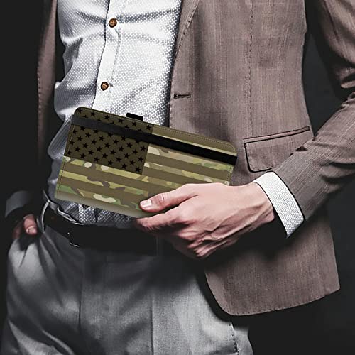 Image of FUYOCWE Leather Checkbook Covers for Men Women Check book Holder Cover Wallets for Personal Checkbook Duplicate Checks with RFID Blocking & Elastic Strap-USA Flag Camouflage