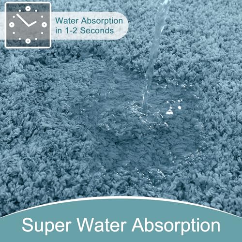 AROGAN Luxury Long Bathroom Runner Rug, 24x72 Inch Thick Soft and Absorbent Non Slip Bath Mat, Rubber Backing Quick Dry Rugs Carpets, Machine Washable Plush Mats for Shower Floor, Little Blue by AROGAN - Image 4