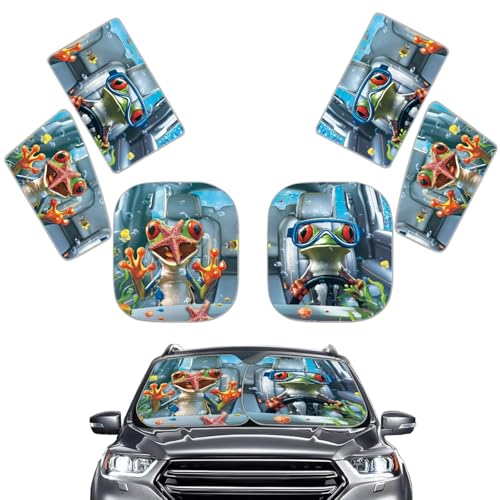 Image of Funny Frog Sunshade Visor Car Window Shades for Baby Foldable Automotive Interior Accessories for Sun Protection Heat and UV Rays Blocker 6 PCS
