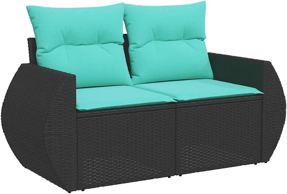 10-tig Patio Sofa Set Black Poly Rattan Cushions Comfortable Inviting Space for Backyard Terrace