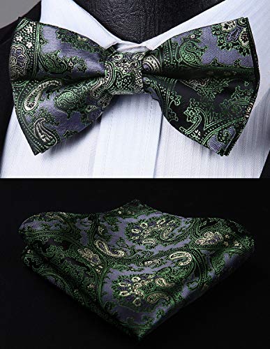 Image of HISDERN Suspenders for Men Paisley Floral Bow tie Suspender Pocket Square Sets Adjustable Y Shape 6 Clips Wedding Braces