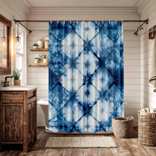 Rideau de douche bleu abstrait 72x36 pouces en polyester imperméable