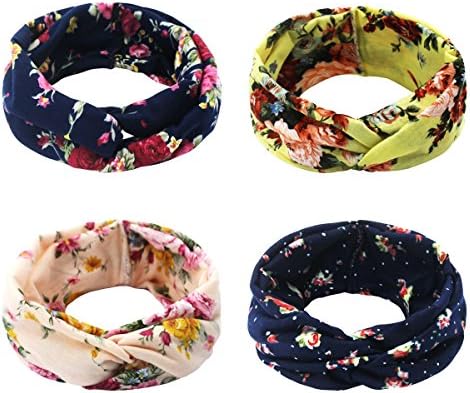 Hippih 4 Pack Women's Headbands Elastic Turban Head Wrap Floal Style Twisted Knotted Hair Band