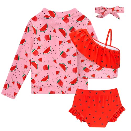 Image of Funnycokid Baby Toddler Girls Swimsuit 4 Piece Bathing Suit Long Sleeve Rash Guard Sets 12 Months-7 Years