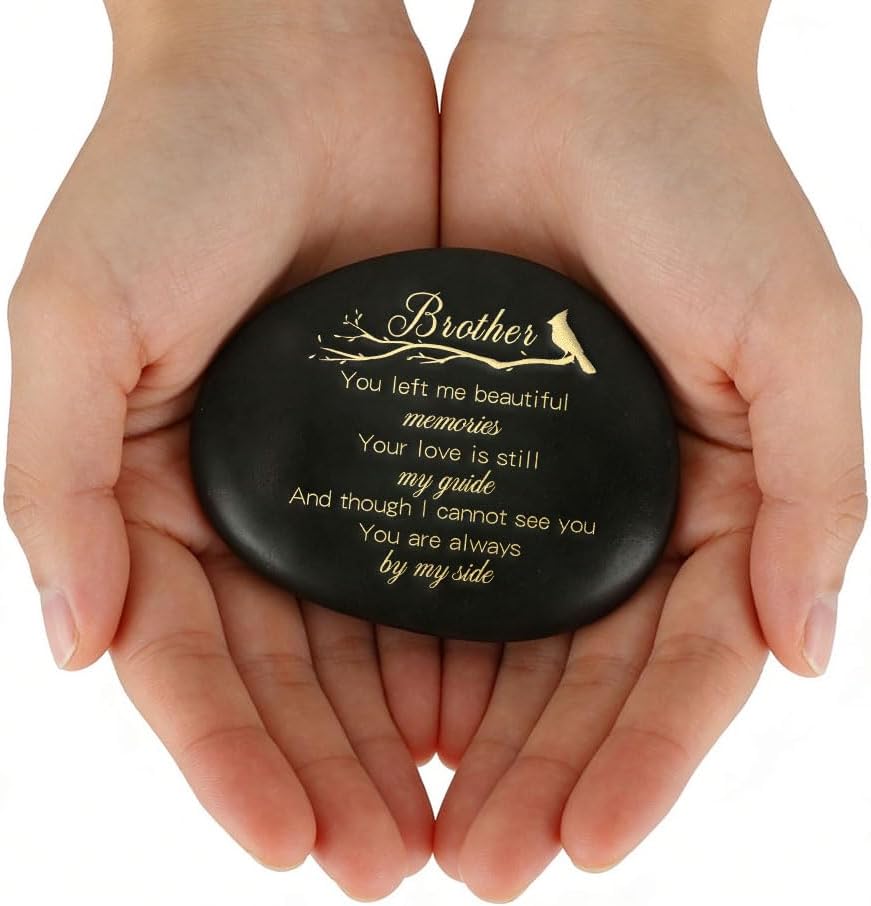 Memorial Stone Loss of Brother Sympathy Gifts for Loss of Brother Memorial Gifts for Loss of Brothers Loved Ones Pebble Bereavement Condolence Cardinal Remembrance Gift Grave Decorations for Cemetery
