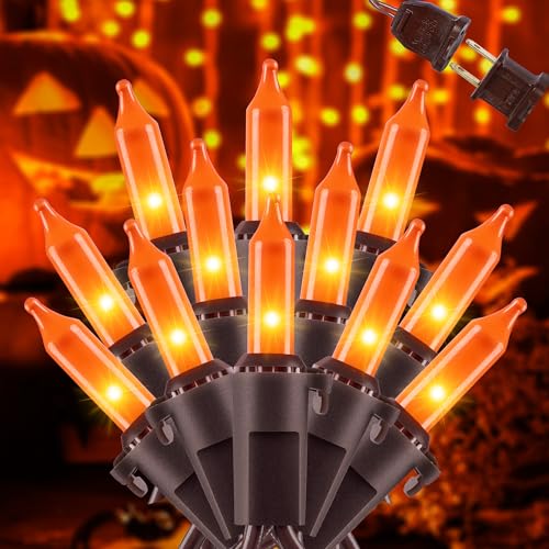 YOUNGAR Orange Halloween Lights Christmas Light 13FT 50Count Brown Wire