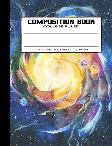 Composition Book: College Ruled Composition Notebook Softcover (7.44"x9.69" - 100 Sheets / 200 Pages) Yellow Watercolor Spiral Galaxy Journal (Outer Space Series)