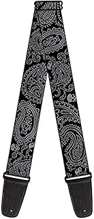 Buckle-Down Guitar Strap Bandana Skulls Black Silver 2 Inches Wide (GS-W32818)