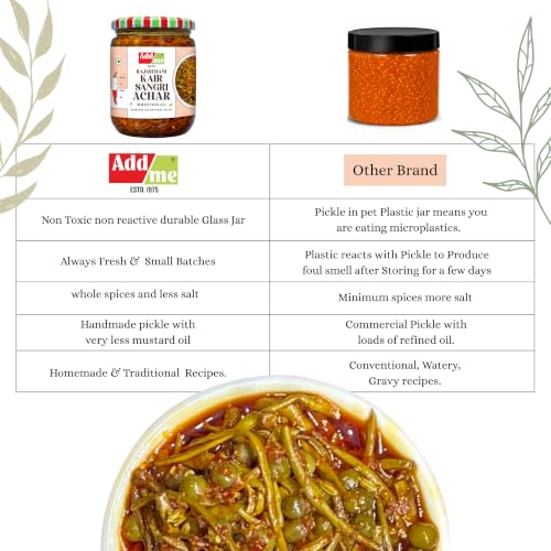 Image of Add me Rajasthani Ker Sangri Pickle In Mustard Oil 500gm | Homemade Tasty Flavour | Natural & Chemical-free Ingredients | Fresh Panchkuta Kair Sangri Pickle in Glass Jar