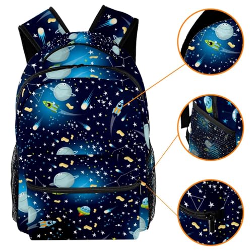 Sac à dos d'école fusées spatiales multicolore en toile robuste