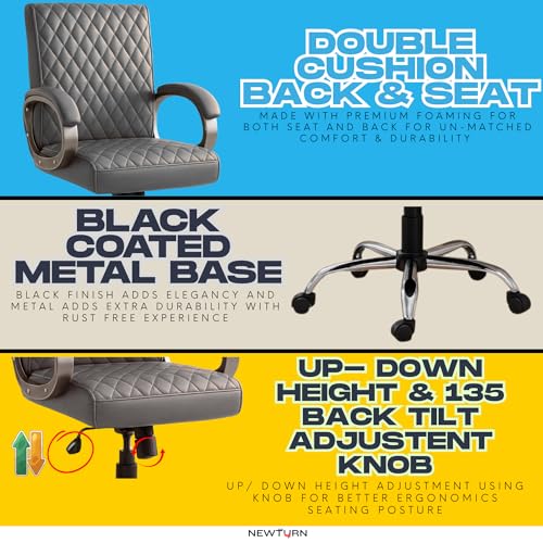 Image of NEWTURN Beta Mid Back Office Chair, Leatherette Ergonomic Design with Tilt /Height Adjustment, Metal Chrome Base, 360 Swivel for Study and Work from Home & 1 yrs Parts Replc. Warranty