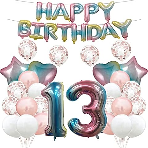 13th Birthday Balloon 13th Birthday Decorations Rainbow 13 Balloons Happy 13th Birthday Party Supplies Number 13 Foil Mylar Balloons Latex Balloon Gifts for Girls,Boys,Women,Men Cover