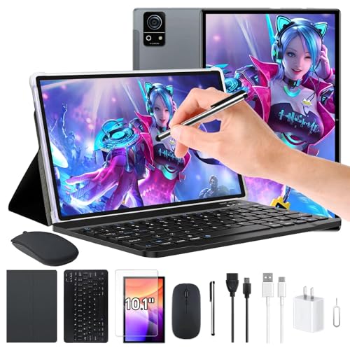 Image of 10 inchAndroid 15 Tablet WiFi Model, 12GB+256GB+1TB Expandable, 8 Core CPU A523, 8000mA Large Battery,13MP+5MP Camera, Includ /Keyboard /Mouse /Stylus /Case /Protective Film (M8-Gray)