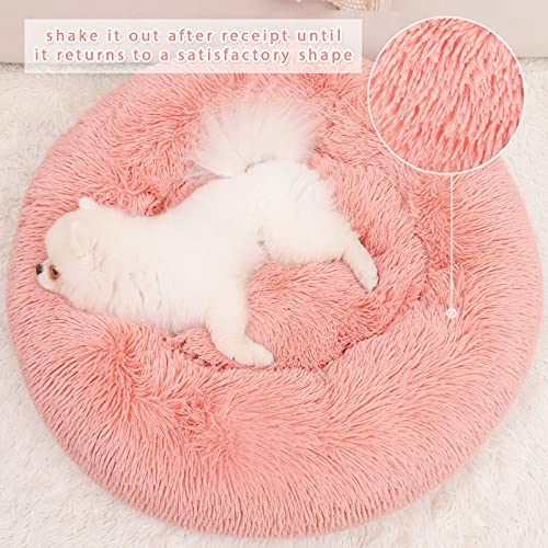 Wayimpress Calming Dog Bed For Small Medium Dogs & Cats, Washable Round Plush Pet Puppy Bed With Fluffy Faux Fur For Anti Anxiety And Cozy (20X20 Inch, Pink) #TOP1