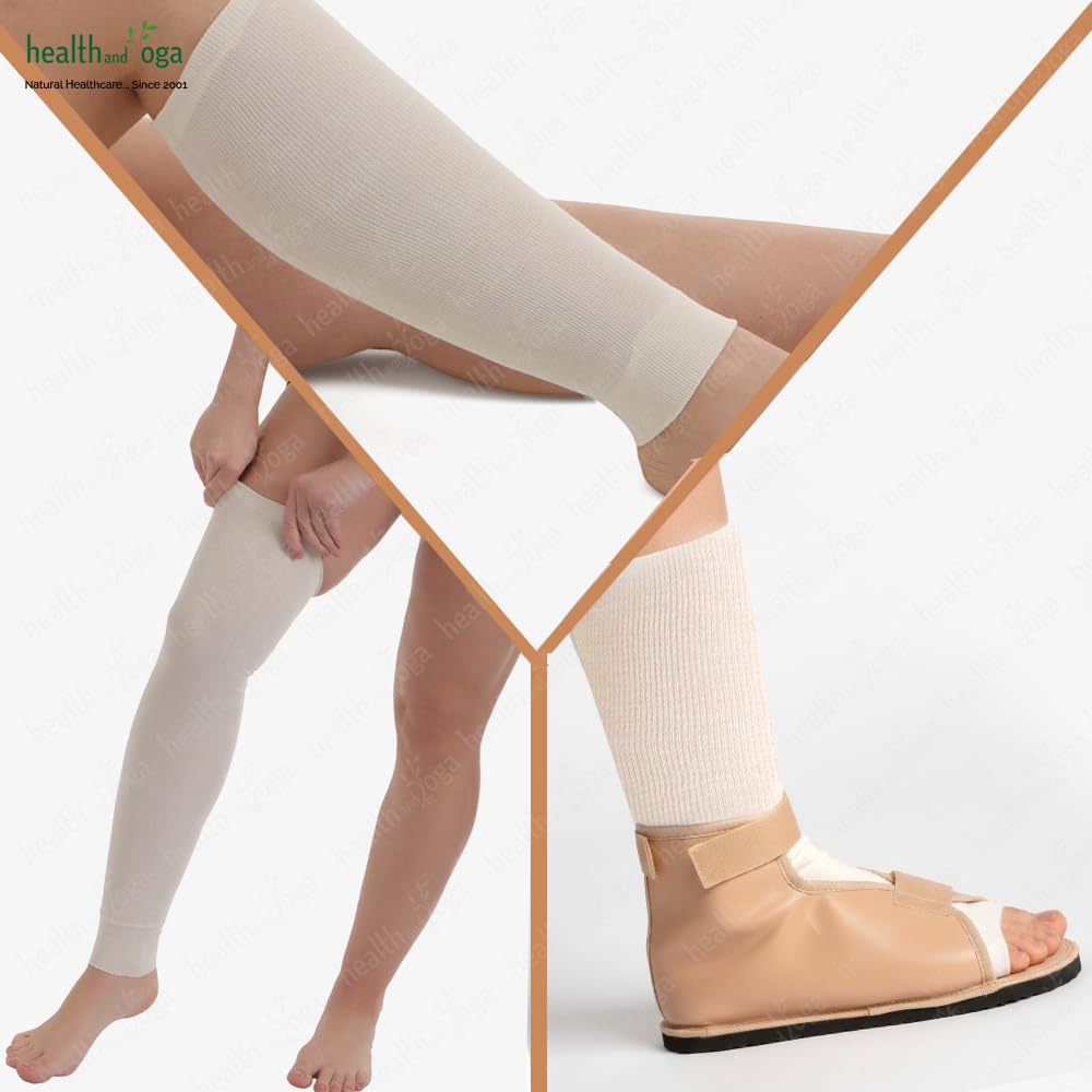 HealthAndYoga® LayerGuard Cotton Stockinette- Off-White (Roll-5 meter, Sleeve-4 inches)- Tubular Stretch Bandage for Arms & Legs- Fracture Plaster Dressing Layer, Absorbs Sweat, Sprain support- Cut & Wear 4