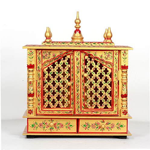 Temple en bois Rajasthani pour ranger vos statuettes sur un autel sculpté