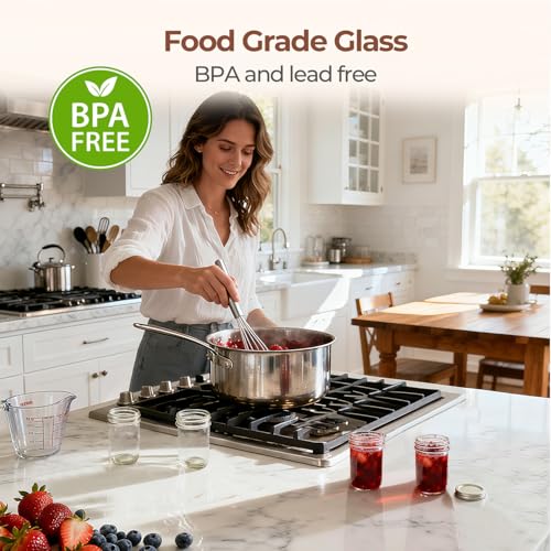 Image of ComSaf Small Mason Jars 8 oz 24Pcs Bulk Set, Half Pint Regular Mouth Mason Jar with Lids and Seal Bands, Glass Canning Jars for Jam, Jelly, Spice, Meal Prep, Shower Wedding Favors, DIY Candles Decor