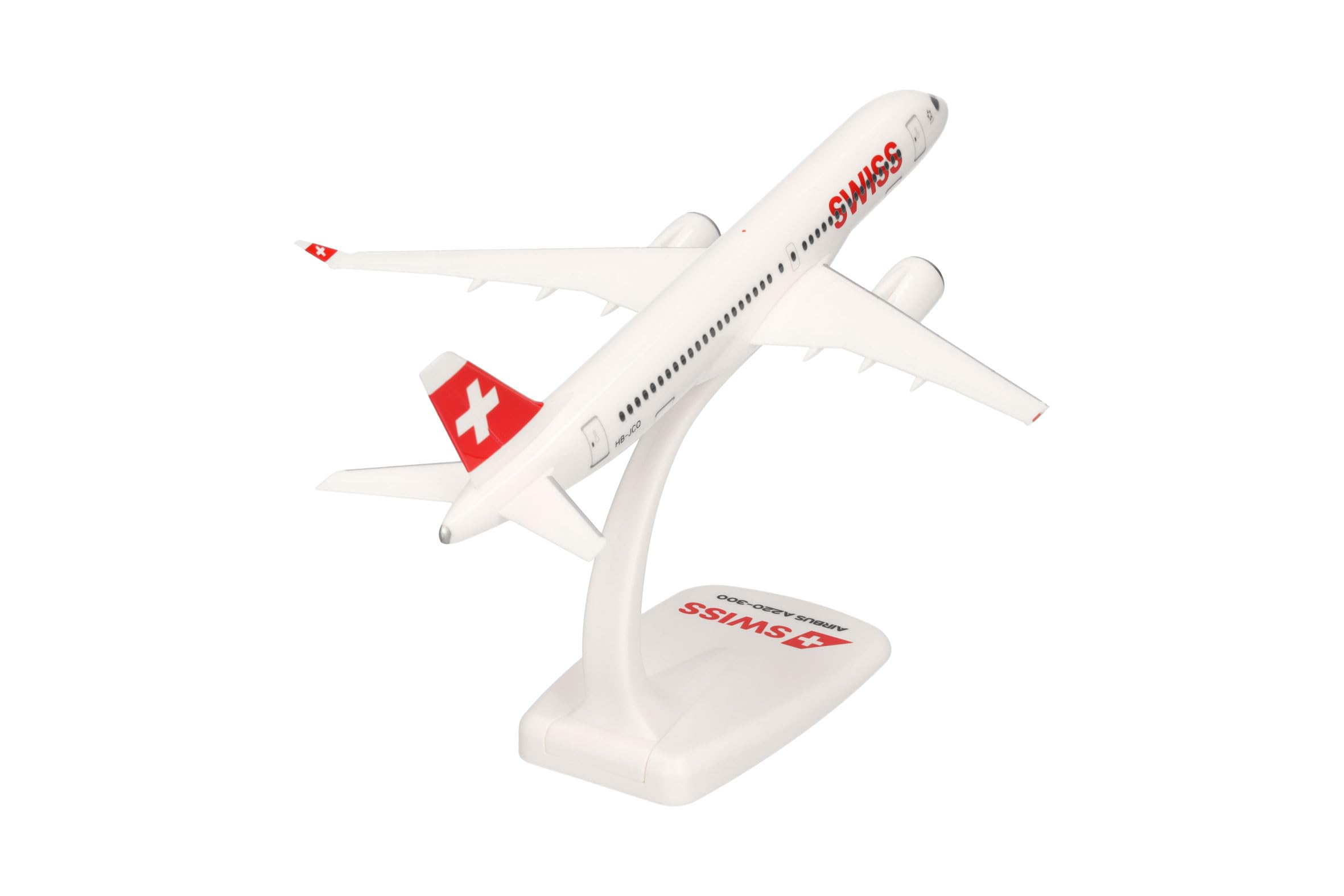herpa Snap-Fit Modellflugzeug Airbus A220-30 - Swiss International Air Lines, Miniatur im Maßstab 1:200, Sammlerstück, Modell mit Standfuß, Kunststoff, Weiß