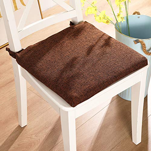 Square Seat Cushion,With Ties Not-Slip Office Chair Pad,Breathable Memory Foam Four Seasons Cotton Linen Chair Cushion-Brown 45X45Cm(18X18Inch) #TOP4