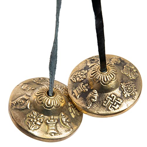 Tingsha Cymbals Bells - Easy To Play - Meditation Mindfulness Chime For Chakra Healing Spiritual Dharma Gifts Handcrafted Tibetan By Himalayan Bazaar (Asta Mangal) #TOP1