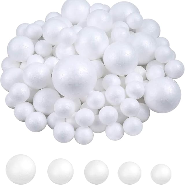 DIYASY 60 Small White Foam Balls Polystyrene Craft Balls Art Decoration Balls for Household School Projects, 5 Sizes