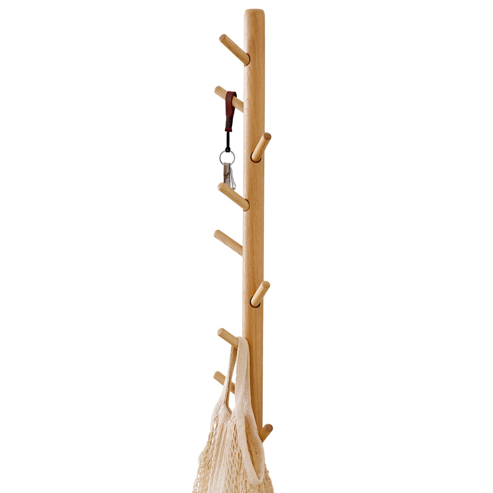 Wandgarderobe Eiche Holz Kleiderhaken Baum Zweig, 90cm Garderobenhaken Wand für Jacken, Mäntel, Schals, Handtaschen, 9 Haken Garderobenleiste Hakenleiste Holz Für Eingang