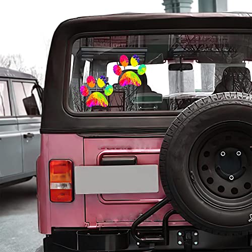 Image of 2 Pack 5.1 inch Rainbow Tie Dye Cat Dog Pawprint Reflective Vinyl Car Decals Stickers Van Trucks Women Men Motorcycle Laptop Decals Skateboard Bike Bumper Window