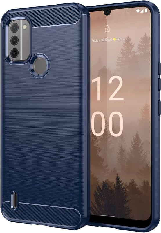 Image of NPRC Hybrid Ultra Slim Protective Case TPU Non-Slip Carbon Fiber Texture Shockproof Case Cover for Nokia C31 - Blue