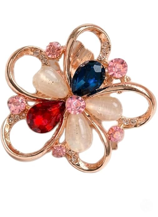 Crystal Floral Brooch Pin for Women, Multi-Color Rhinestone, Rose Gold Tone, for Sarees, Scarves & Hijabs, Wedding Jewellery-picture-36