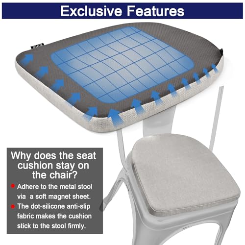 Image of BUYUE Friendly Woven Fabric 14x14 Magnetic Cushion for Metal Chair 1 Piece, Enhanced Anti-Slip Seat Pad for Dining Kitchen Cafe Stackable Chair (U-Shape, Light Grey, 1 Count)