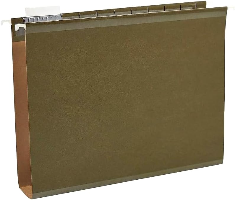 Staples Reinforced Box‑Bottom Hanging File Folders, Letter Size, 2" Expansion, 1/5‑Cut Tabs, Standard Green – 25/Box