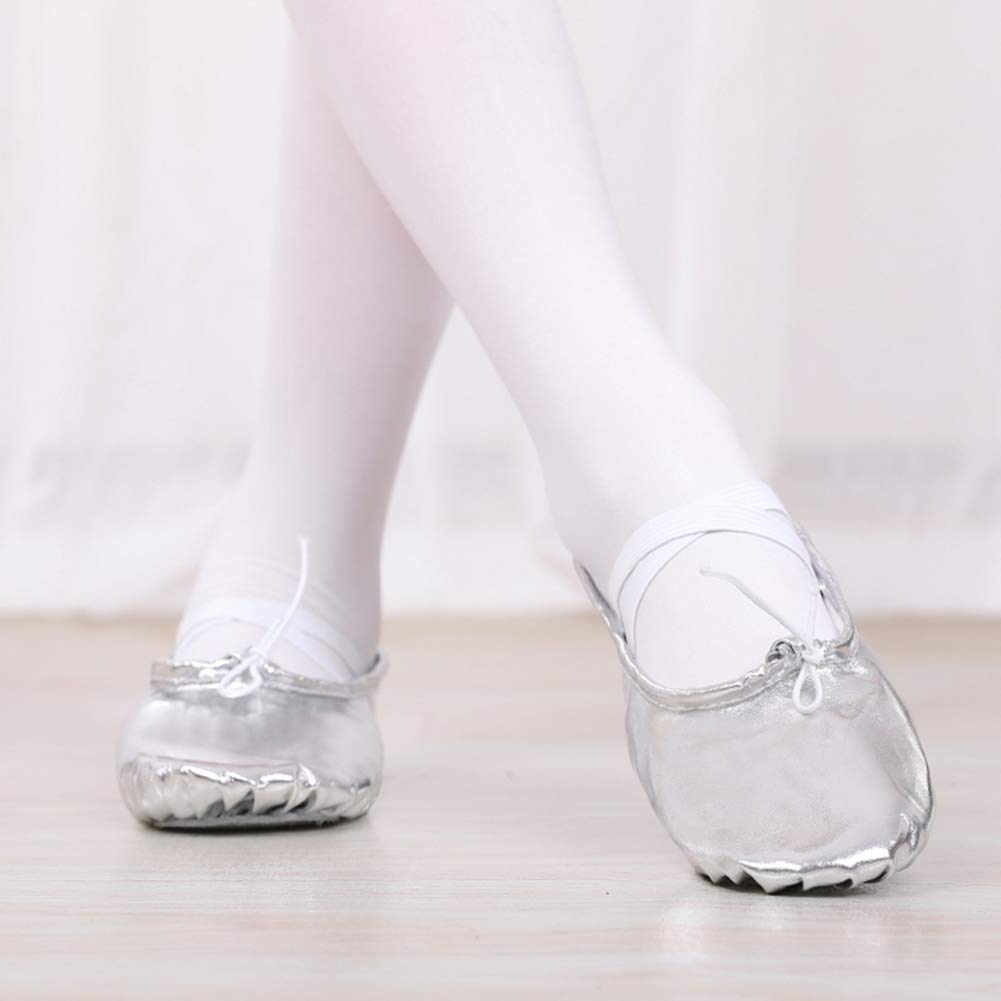 MNSSRN-MM Zapatos de Baile de la PU de los nuevos niños del Estilo, Transpirable, de Moda y Brillante Suavemente único Escenario de Funcionamiento del Ballet Zapatos de la práctica Cuerpo,Plata,26