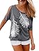 Produktbild Yidarton Sommer Frauen Bluse weg von der Schulter Short Sleeve Feder Druck Muster Jumper Tops Pullover T-Shirt, Grau, XXL