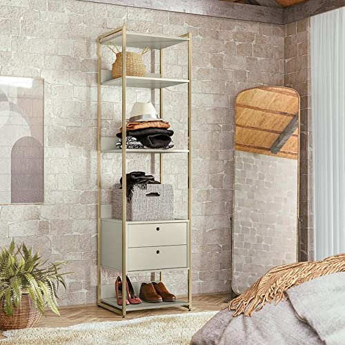 Estante para Livros Industrial 2 Gavetas 5 Prateleiras 03 Olivar Off White