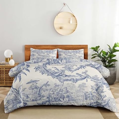 XIAOHUOZI Blue Toile Bedding Set Cover