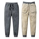 Jarseila Herren Jogginghose Fleece Sweatpants Winter Warme Trainingshose Sherpa-Futter Sporthose mit Streifen mit Kordelzug Fitness Basics Sweathose Grau 5XL