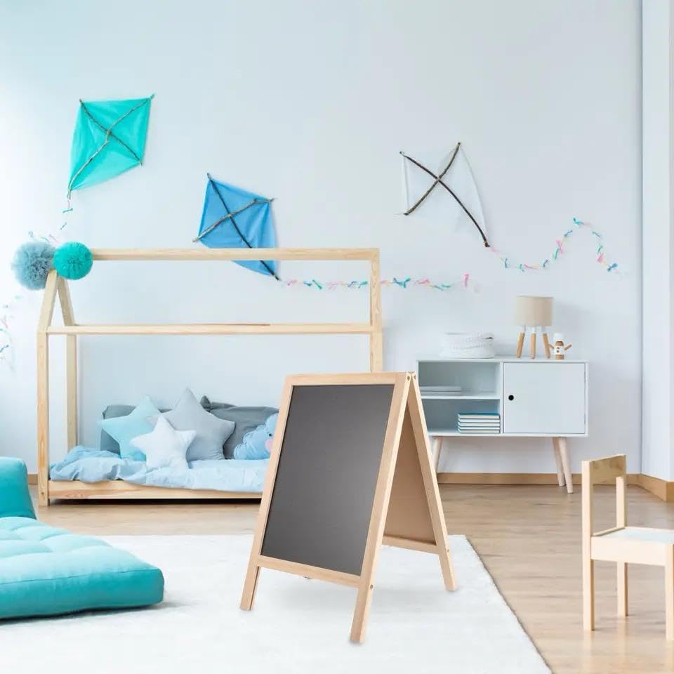 CHALKBOARD DECOR STANDING ART EASEL DOUBLE SIDED WOODEN BLACKBOARD DRAWING MAGNETIC WHITEBOARD DRY ERASE BOARD (A4)