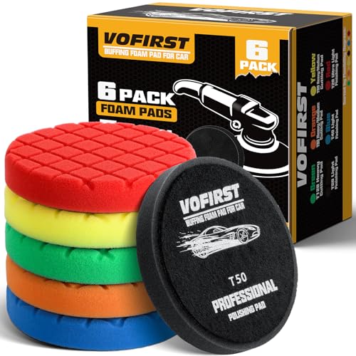 VOFirst 6 PCS Buffing Polishing Pad, 5.5 Inch Buffing Pads for Polisher, Body Repair Buffing Sponge Pad Kit for 5 Inch Backing Plate, for Car Buffer Compounding, Polishing and Waxing